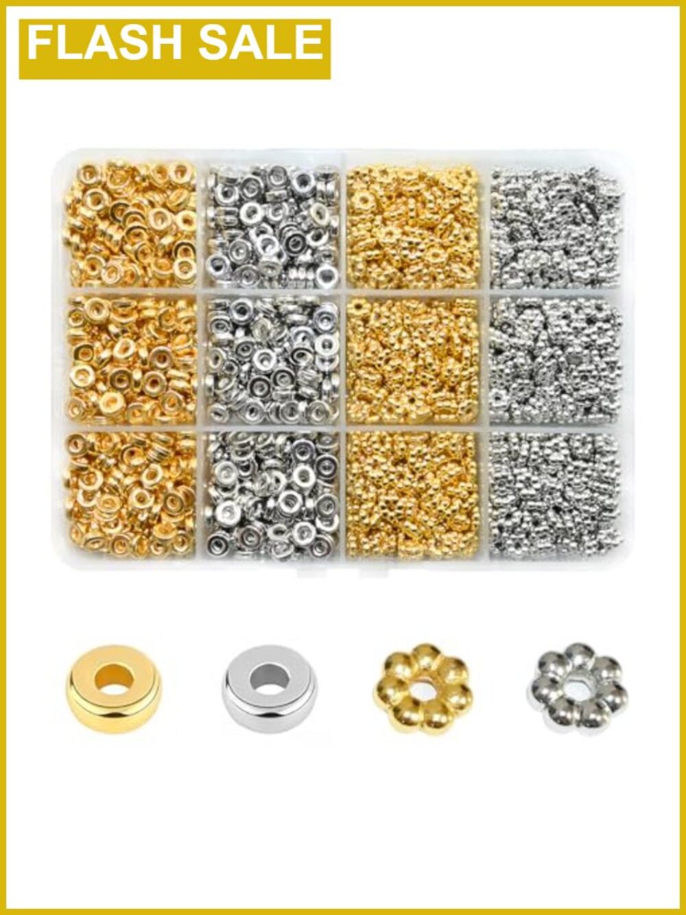 1500pcs 6mm Gold & Silver Spacer Beads Jewelry Making Kit DIY Bracelet Necklace